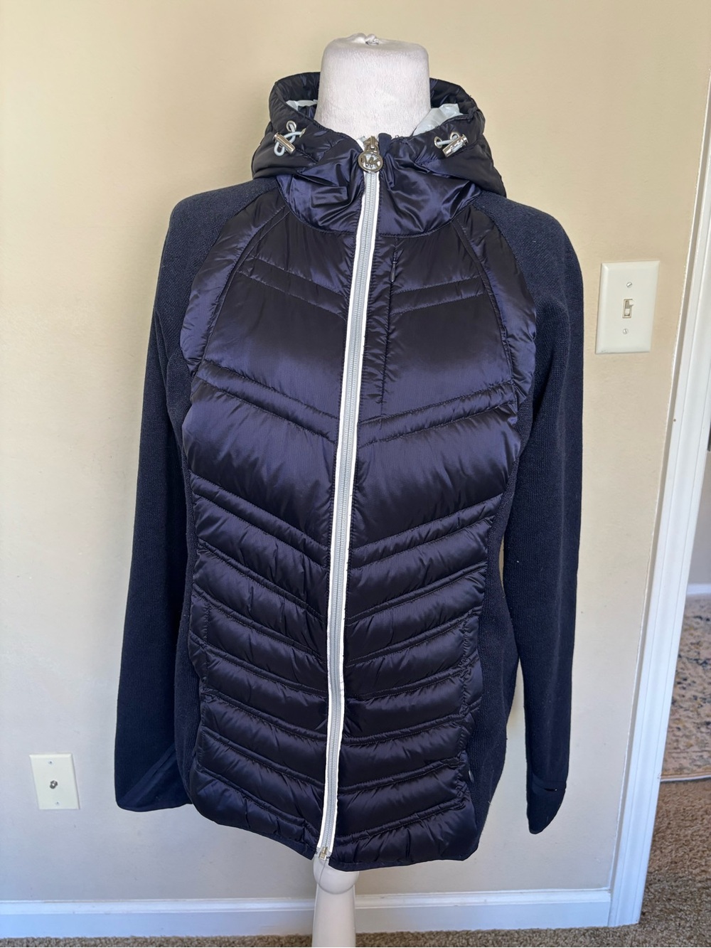 Michael Michael Kors Women’s Navy Hooded Quilted Down Puffer Jacket Size L